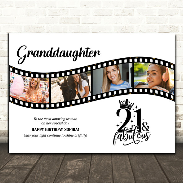 Photo Collage 21st Birthday Gift For Granddaughter 4-Photo Film Print Or Canvas