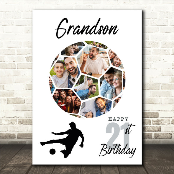 Photo Collage 21st Birthday Gift For Grandson 14-Photo Football Print Or Canvas