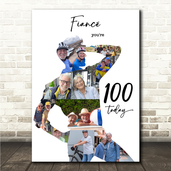 Photo Collage 100th Birthday Custom Gift For Fiancé 9-Photo Man Print Or Canvas