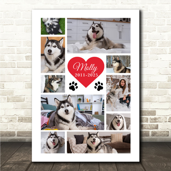 Photo Collage Pets Memorial Gift For Anyone 10-Photo Red Heart Print Or Canvas