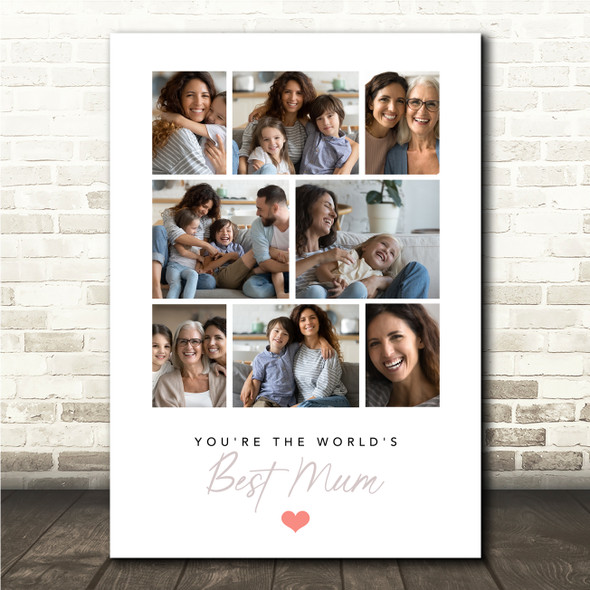 Photo Collage Mother's Day Gift For Best Mum 8-Photo Red Heart Print Or Canvas