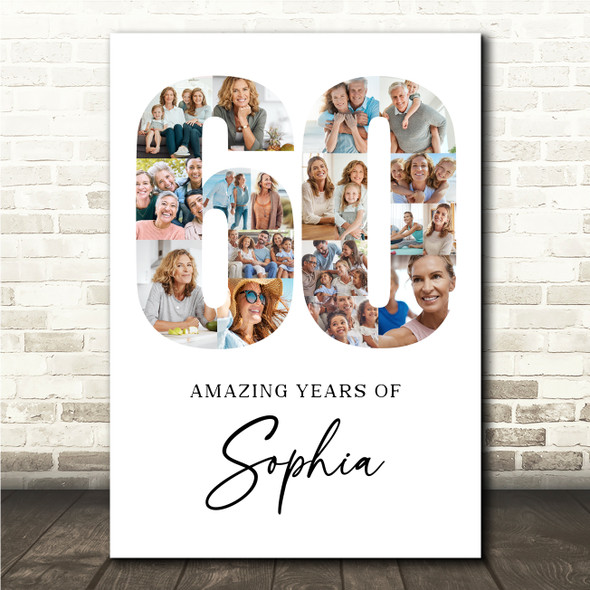 Photo Collage 60th Birthday Gift For Her 18-Photo Age 60 White Print Or Canvas
