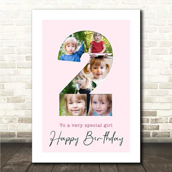Photo Collage 6-Photo 2nd Birthday Gift For Toddler Girls Pink Print Or Canvas