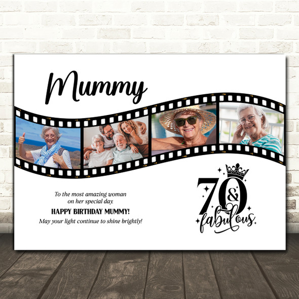 Photo Collage 70th Birthday Gift For Mummy 4-Photo Camera Film Print Or Canvas