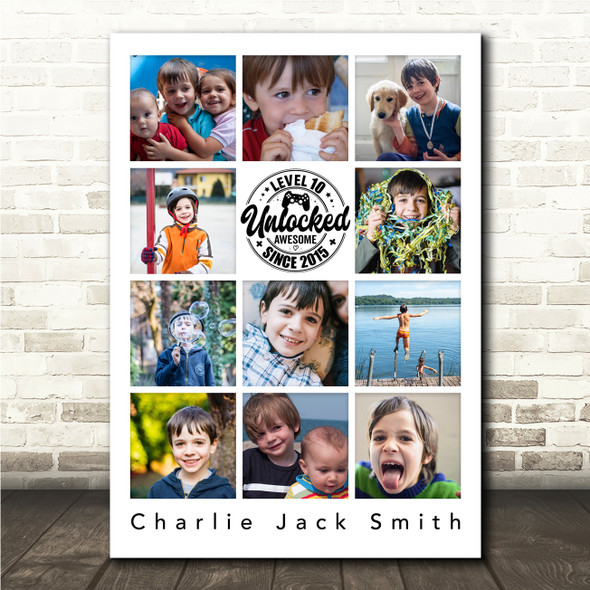 Photo Collage 11-Photo 10th Birthday Custom Gift For Kids Boys Print Or Canvas