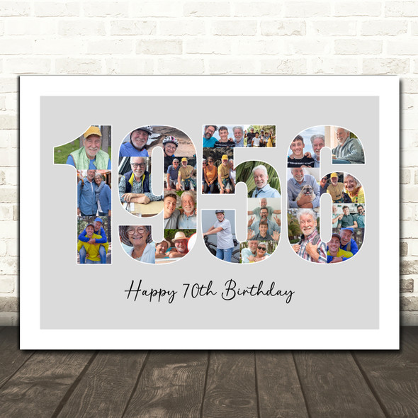 Photo Collage Grey Birthday Gift For Anyone 24-Photo Year 1956 Print Or Canvas