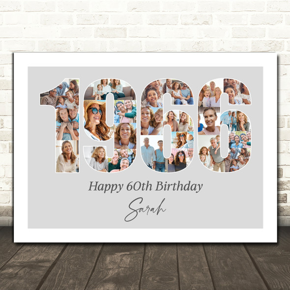 Photo Collage Grey Birthday Gift For Anyone 24-Photo Year 1966 Print Or Canvas