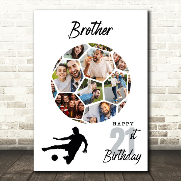 Photo Collage 21st Birthday Gift For Brother 14-Photo Football Print Or Canvas