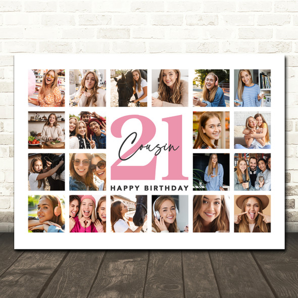 Photo Collage 21st Birthday Gift For Cousin 20-Photo Landscape Print Or Canvas