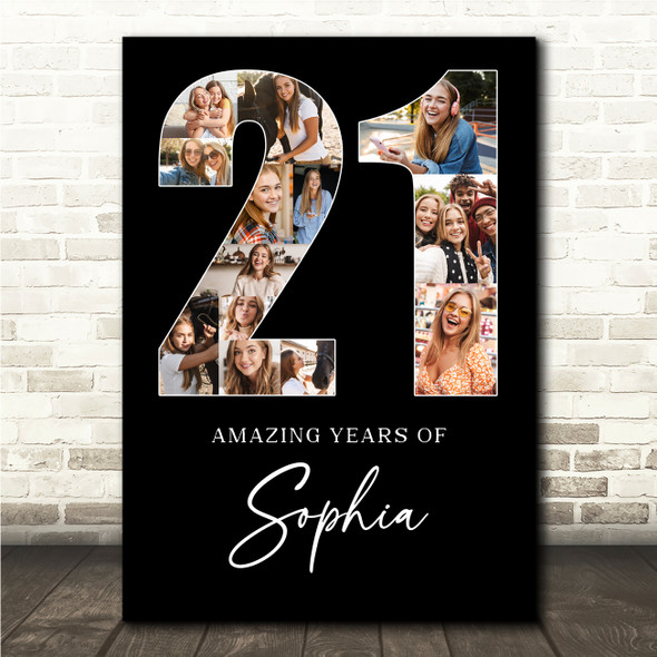 Photo Collage 21st Birthday Gift For Her 13-Photo Age 21 Black Print Or Canvas