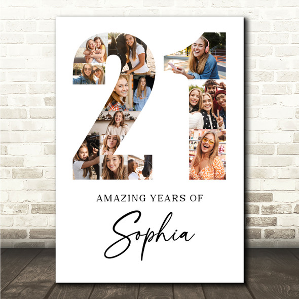 Photo Collage 21st Birthday Gift For Her 13-Photo Age 21 White Print Or Canvas