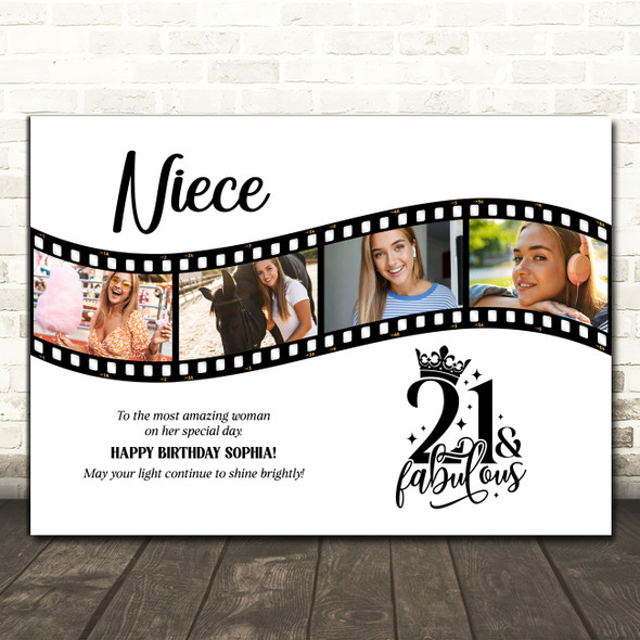 Photo Collage 21st Birthday Gift For Niece 4-Photo Camera Film Print Or Canvas