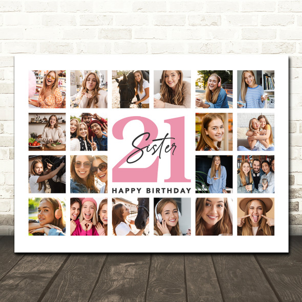 Photo Collage 21st Birthday Gift For Sister 20-Photo Landscape Print Or Canvas