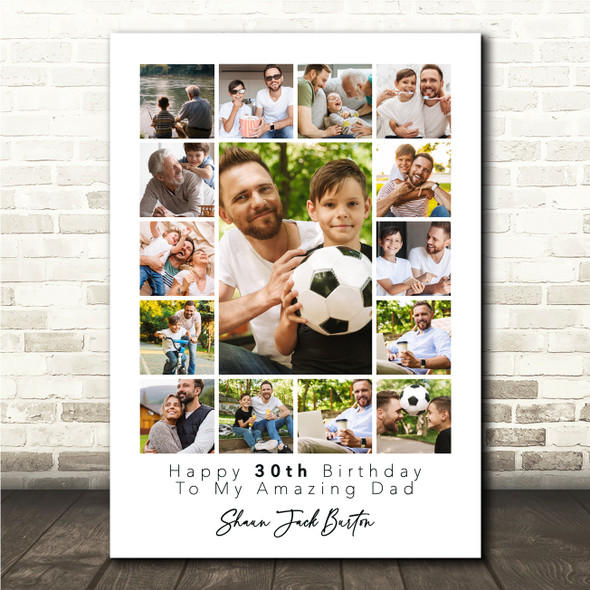 Photo Collage 30th Birthday Custom Gift For Dad 15-Photo White Print Or Canvas