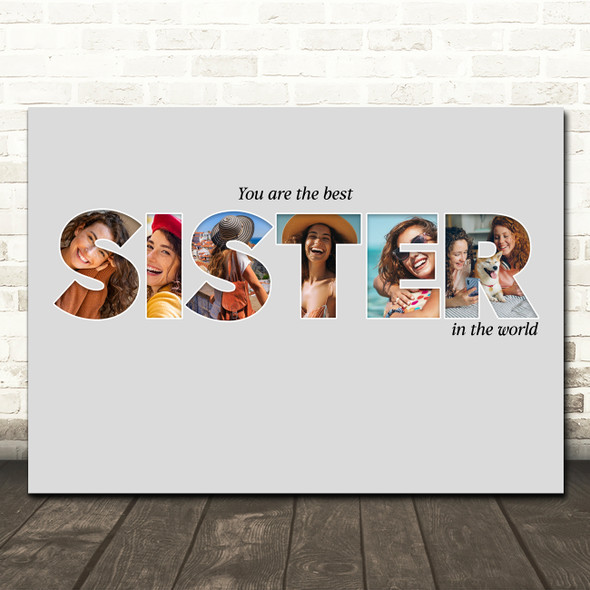 Photo Collage Grey 6-Photo Custom Gift For Sister Any Occasion Print Or Canvas