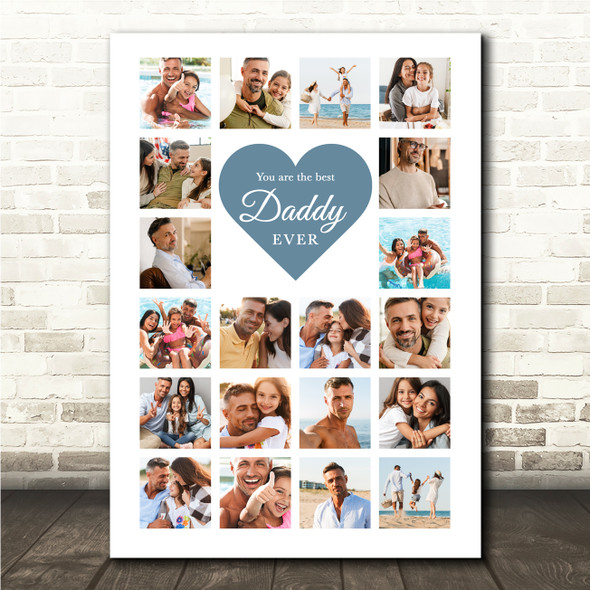 Photo Collage Father's Day Gift For Daddy 20-Photo Blue Heart Print Or Canvas