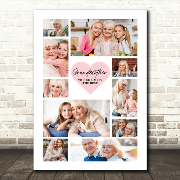 Photo Collage Gift For Grandmother Mother's Day 10-Photo Pink Print Or Canvas