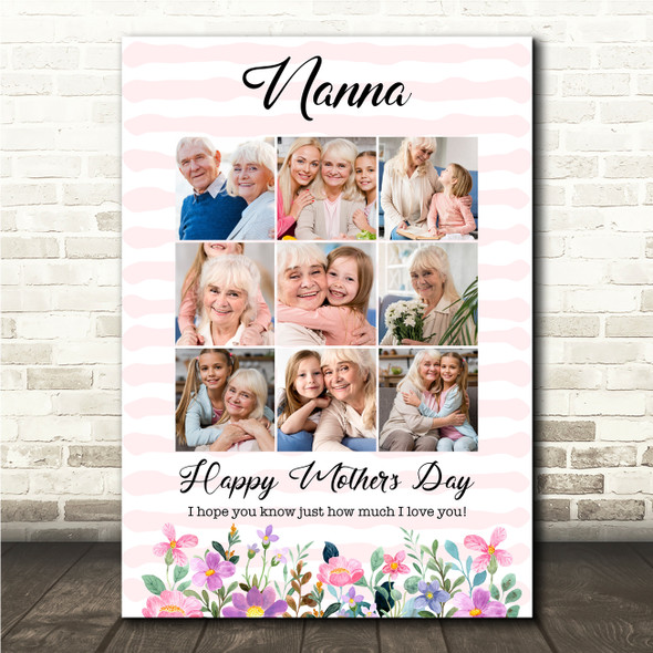 Photo Collage Gift For Nanna Mother's Day 9-Photo Pink Floral Print Or Canvas