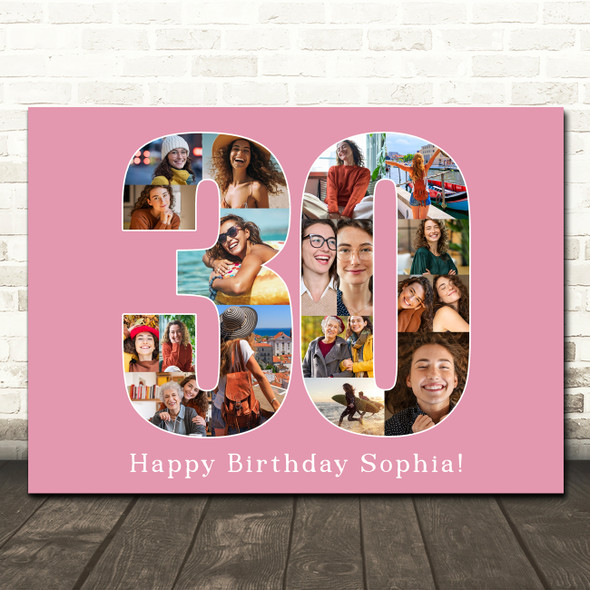 Photo Collage Print Or Canvas 30th Birthday Custom Gift For Her 18-Photo 30 Pink