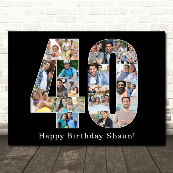 Photo Collage Print Canvas 40th Birthday 19-Photo Birthday Gift For Him 40 Black