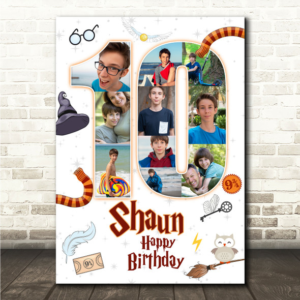Photo Collage 10-Photo 10th Birthday Gift For Kids Boys Harry Potter White Print