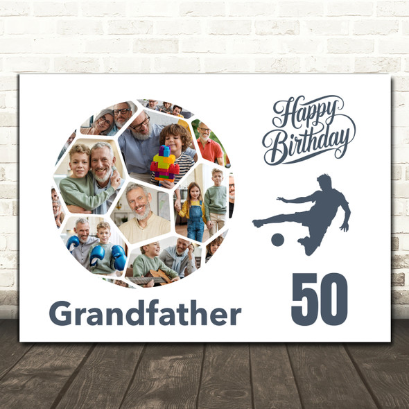 Photo Collage Print Canvas 50th Birthday Gift For Grandfather 14-Photo Football