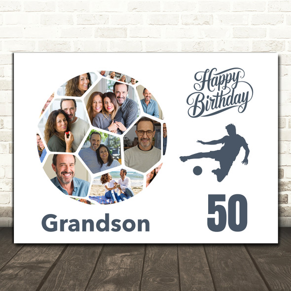 Photo Collage Print Or Canvas 50th Birthday Gift For Grandson 14-Photo Football