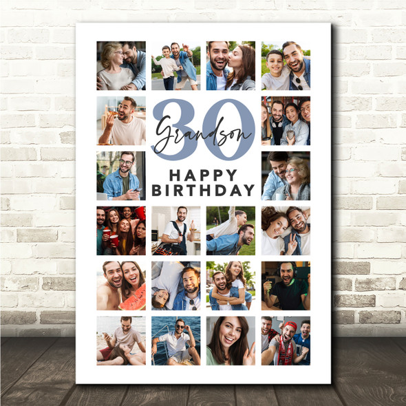 Photo Collage Print Or Canvas 30th Birthday Custom Gift For Grandson 20-Photo