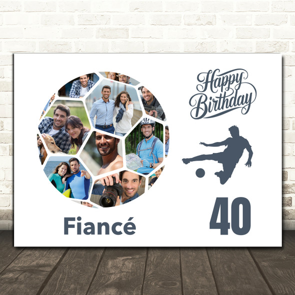 Photo Collage Print Or Canvas 40th Birthday Gift For Fiancé 14-Photo Football