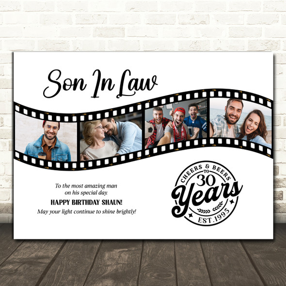 Photo Collage Print Or Canvas 30th Birthday Gift For Son 4-Photo Camera Film