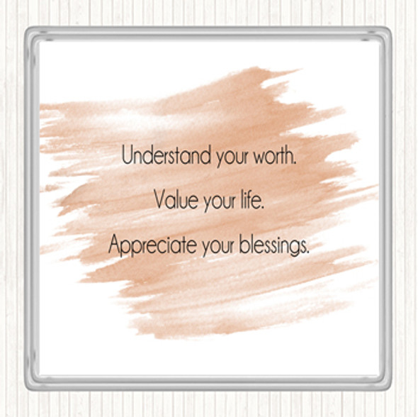 Watercolour Understand Your Worth Quote Coaster