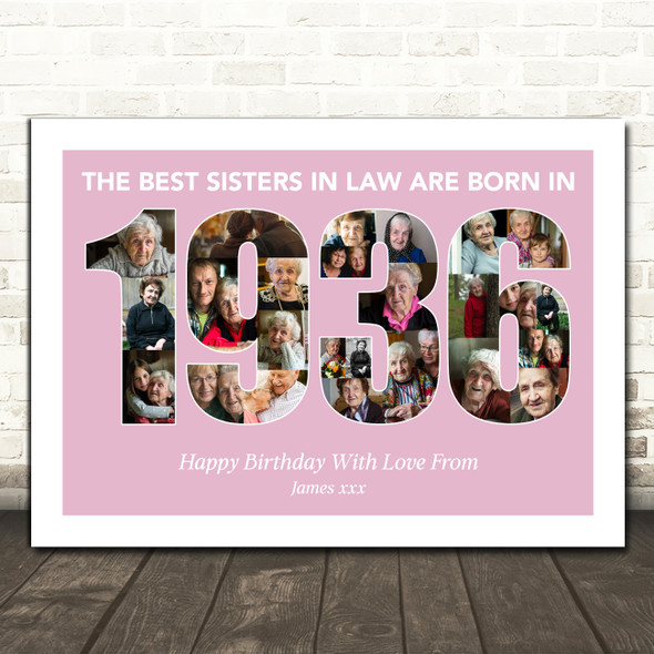 Photo Collage Pink Birthday Gift For Sister-In-Law 25-Photo Year 1936 Print