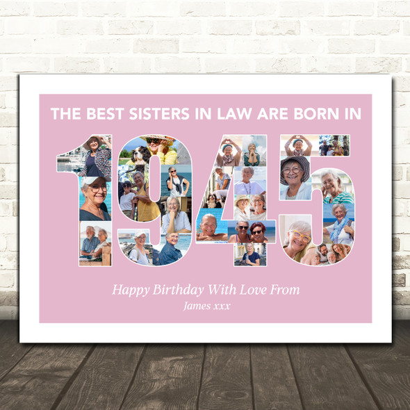 Photo Collage Pink Birthday Gift For Sister-In-Law 25-Photo Year 1945 Print