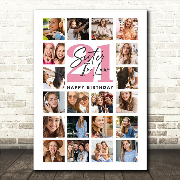 Photo Collage Print Or Canvas 21st Birthday Gift For Sister-In-Law 20-Photo