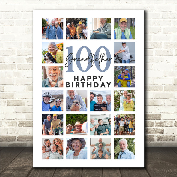 Photo Collage Print Or Canvas 100th Birthday Gift For Grandfather 20-Photo
