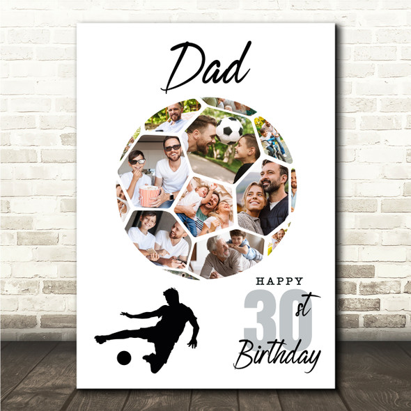Photo Collage Print Or Canvas 30th Birthday Gift For Dad 14-Photo Football