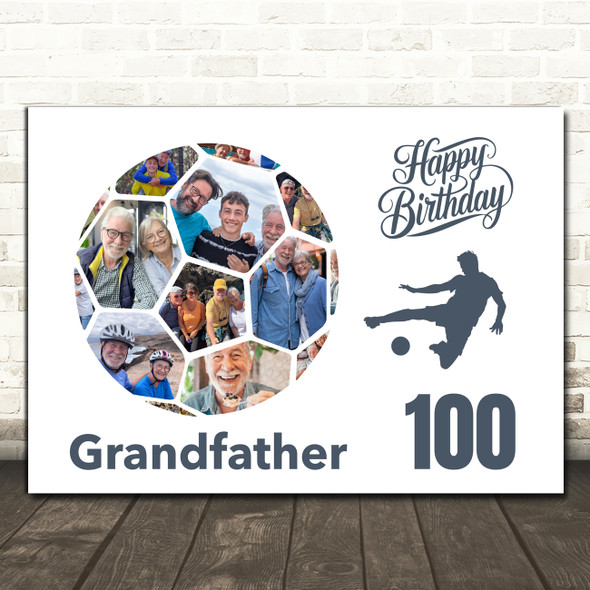 Photo Collage 100th Birthday Gift For Grandfather 14-Photo Football Print Canvas