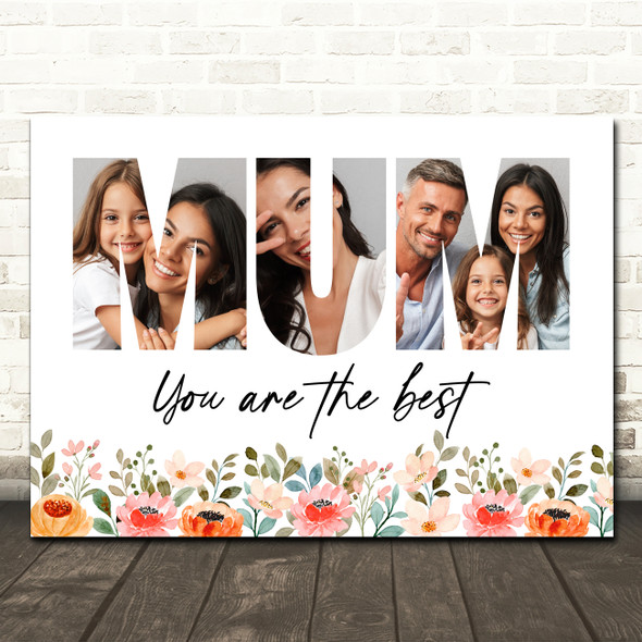 Photo Collage Mother's Day Gift For Mum 3-Photo Any Occasion Floral Print Canvas