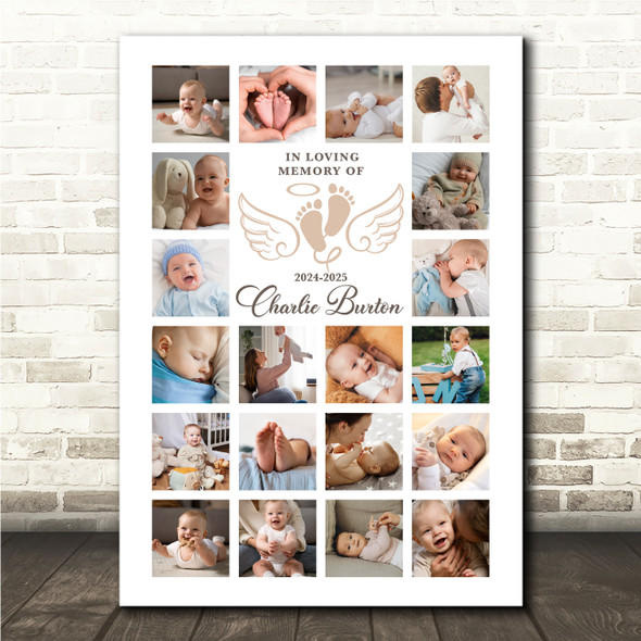 Photo Collage Kids Memorial Gift For Anyone 20-Photo Neutral Wings Print Canvas
