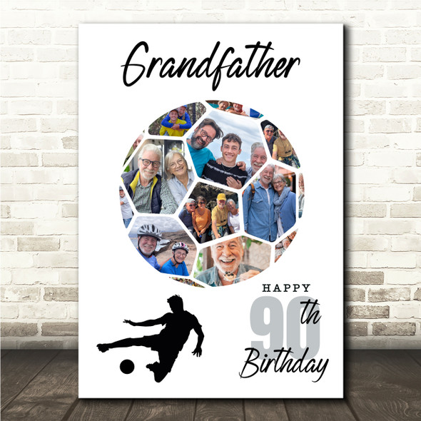 Photo Collage 90th Birthday Gift For Grandfather 14-Photo Football Print Canvas