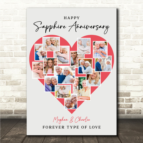 Photo Collage Sapphire 45th Wedding Anniversary Gift 16-Photo Red Print Canvas