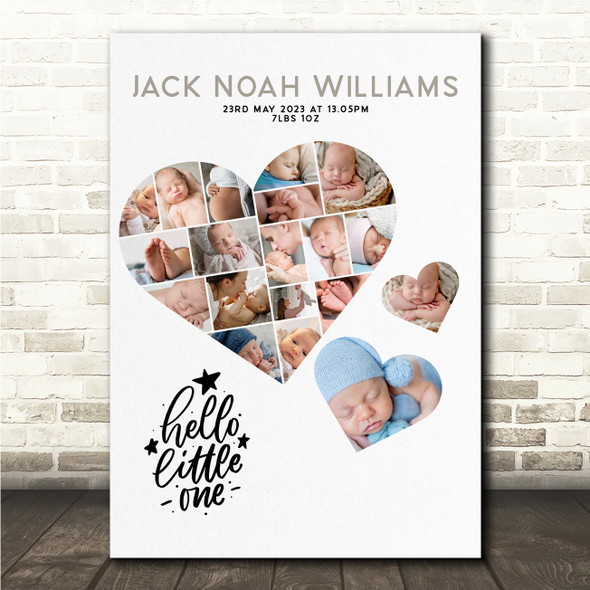 Photo Collage Gift For New Baby 19-Photo Hearts Hello Little One Print Or Canvas