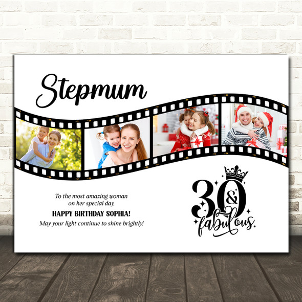 Photo Collage 30th Birthday Gift For Stepmum 4-Photo Camera Film Print Or Canvas