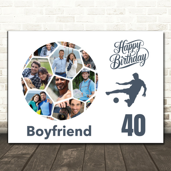 Photo Collage 40th Birthday Gift For Boyfriend 14-Photo Football Print Or Canvas