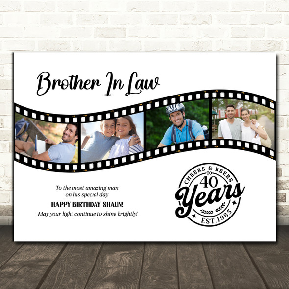 Photo Collage 40th Birthday Gift For Brother-In-Law 4-Photo Film Print Or Canvas