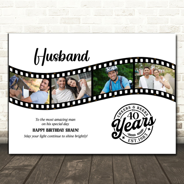 Photo Collage 40th Birthday Gift For Husband 4-Photo Camera Film Print Or Canvas