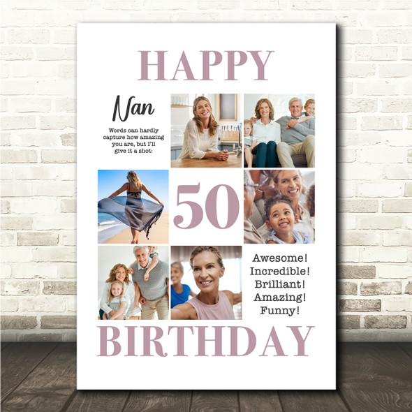 Photo Collage 50th Birthday Custom Gift For Nan 6-Photo Portrait Print Or Canvas