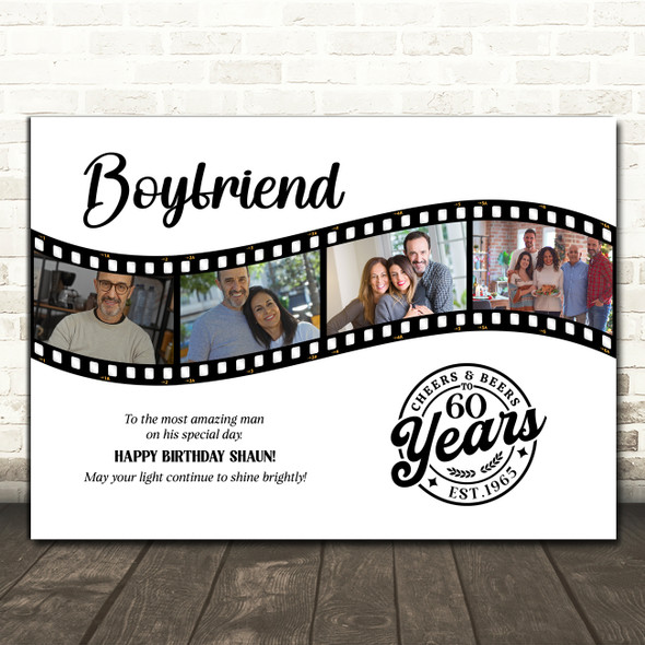Photo Collage 60th Birthday Gift For Boyfriend 4-Photo Film Reel Print Or Canvas