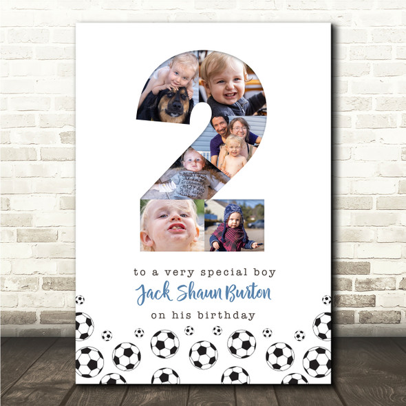 Photo Collage 6-Photo 2nd Birthday Football Custom Gift For Boys Print Or Canvas