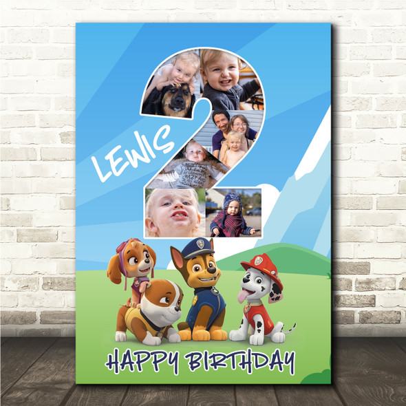 Photo Collage 6-Photo 2nd Birthday Gift For Kids Boys Paw Patrol Print Or Canvas